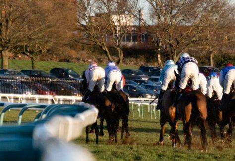 horses racing kicking up mud